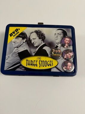 Three 3 Stooges 2009 Collectable Tin Lunchbox With Collectible Magnetic Buttons